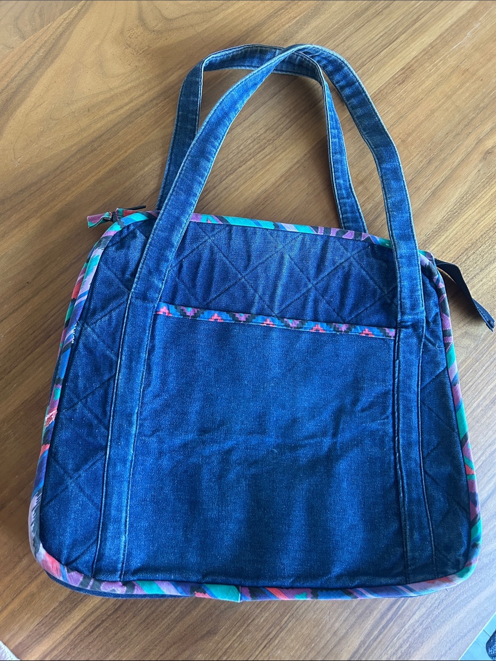 Vintage Quilted Denim Southwestern Print Tote / Shoulder Bag